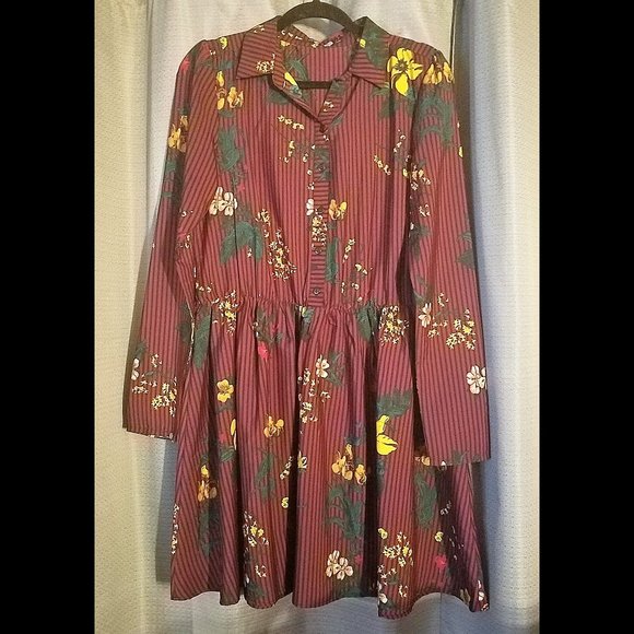 Stripe Floral Long Sleeve Shirt Dress (Size 8) - Picture 1 of 2